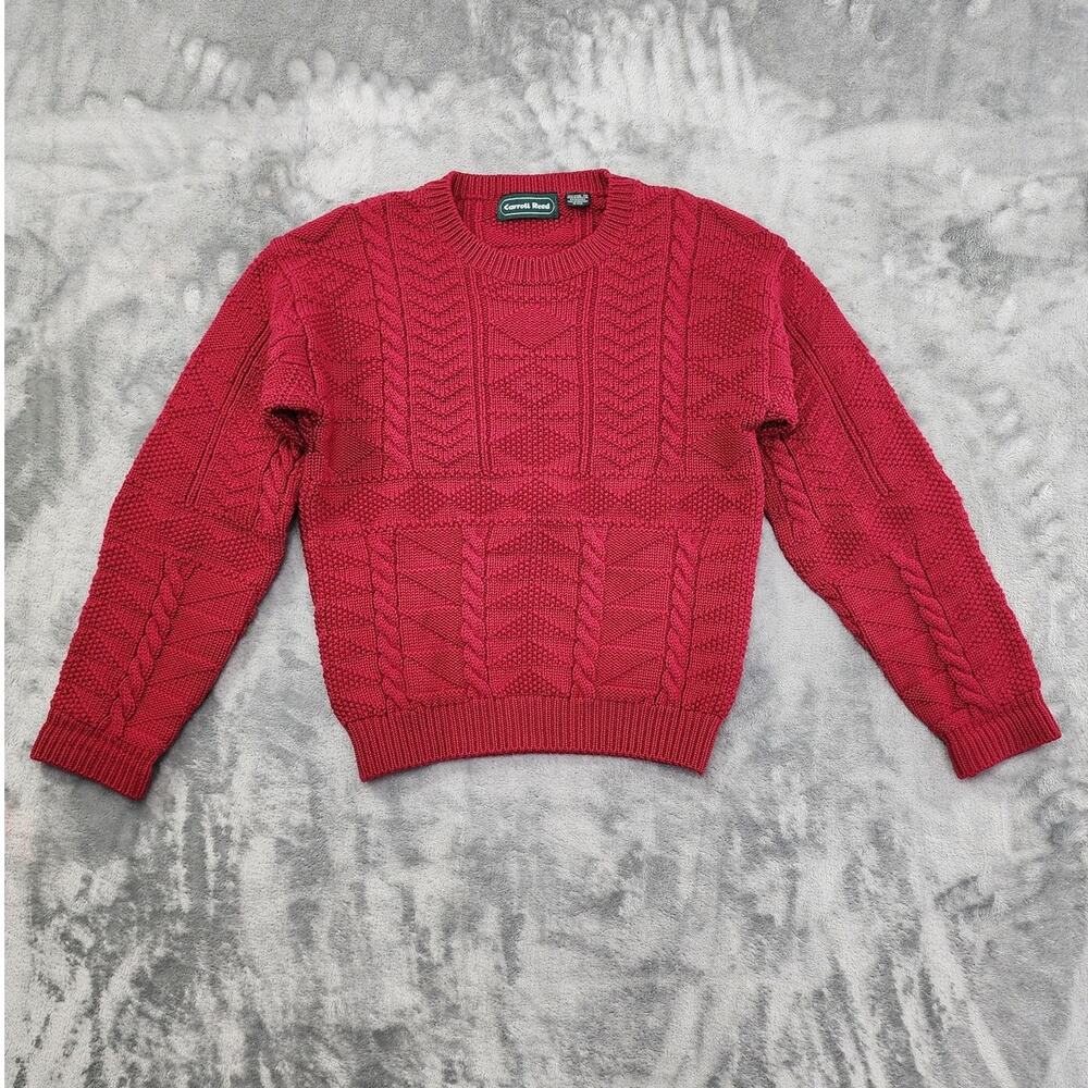 Vintage Carroll Reed Sweater Womens‎ M Red Wool Cable Knit Crew Neck Pullover